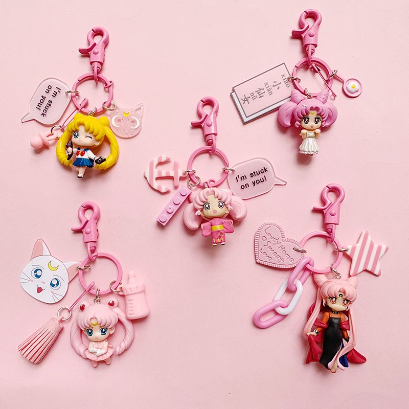 Car Accessories Wholesale - セーラームーンアニメ周辺機器かわいいキーホルダー女性インスタイルガーリーハート車のキーホルダーペンダントかわいいカップルキーホルダー卸売