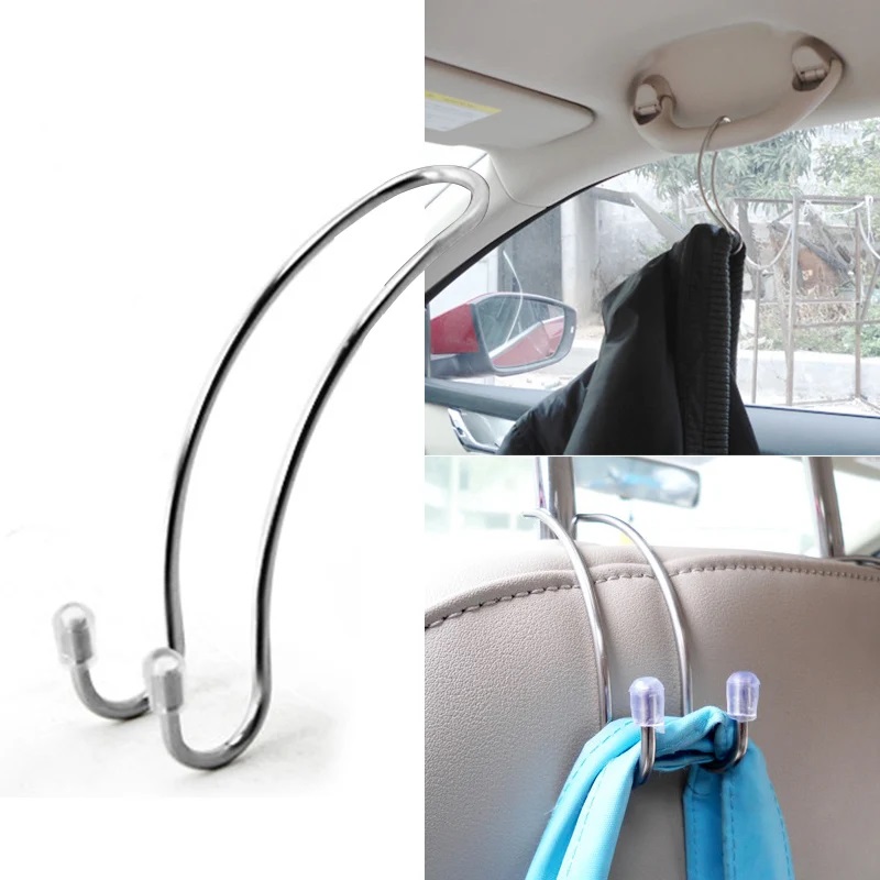 Car Accessories Shop - 2個セット 金属製カーシートフック 自動車用コート・財布・ショッピングバッグハンガー オーガナイザー ステンレス製ホルダー 多機能カーアクセサリー