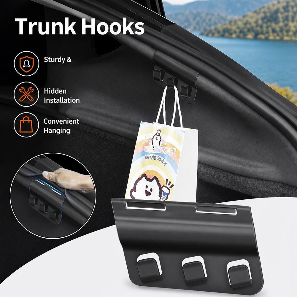 Car Accessories Shop - テスラモデル Y YL リアトランク収納フック両側隠し食料品ショッピングバッグハンガー車のインテリアアクセサリー
