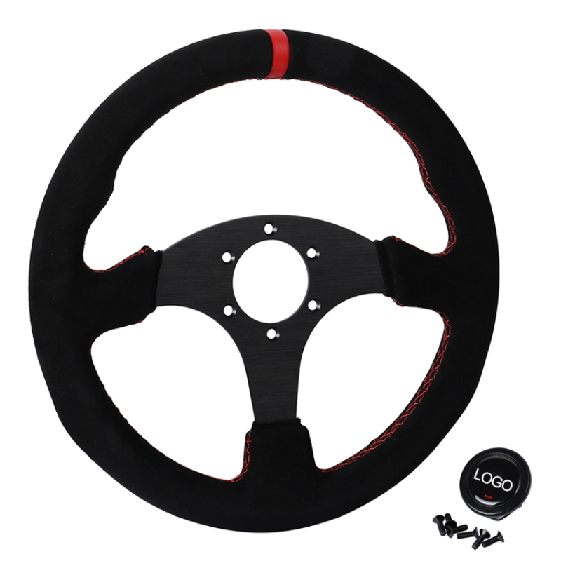 スエードレーシングステアリングホイールサポートカスタムロゴ車 - Car Accessories For Steering Wheel のレビューと価格