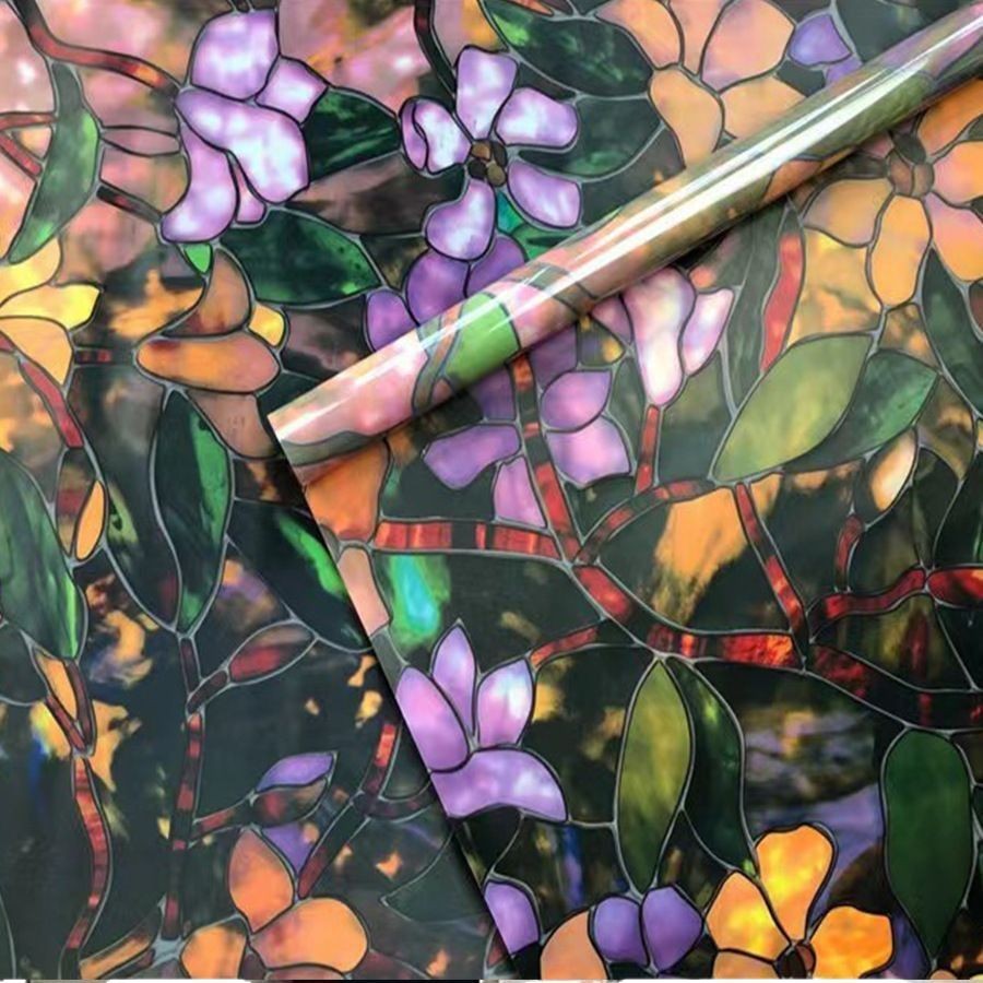 花柄の静電ウィンドウフィルムは接着剤不要で、家庭の窓や浴室に - Tinted Window Film のレビューと価格
