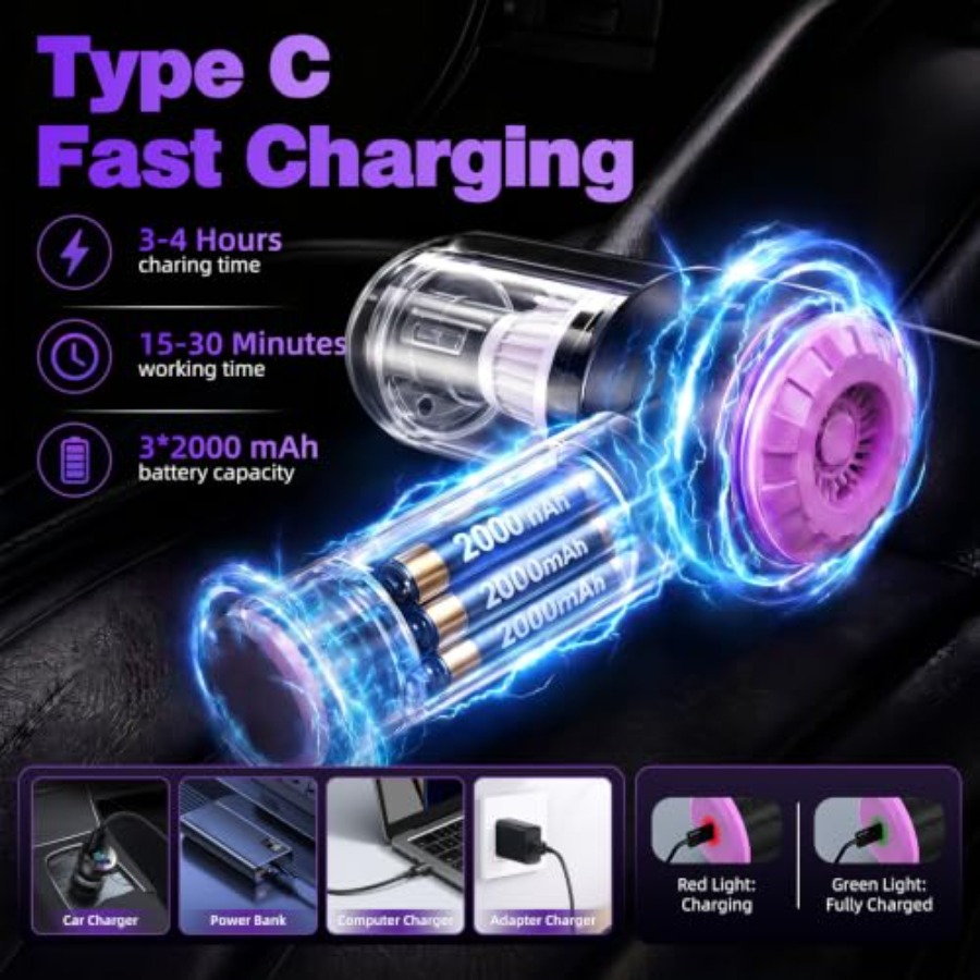 車、家庭、オフィス、キッチン用のハンドヘルド車用掃除機;紫色 - Car Vacuum Cleaner のレビューと価格